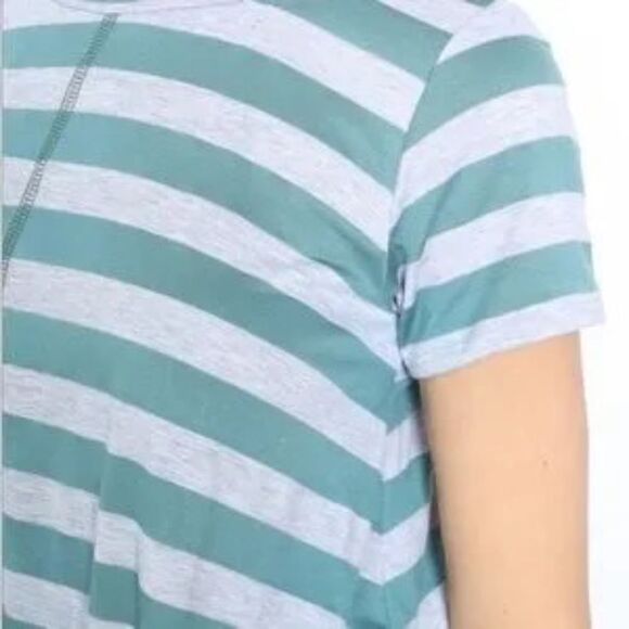 Green & Gray Uneven Striped Tie Front Short Sleeve Top - Picture 4 of 4